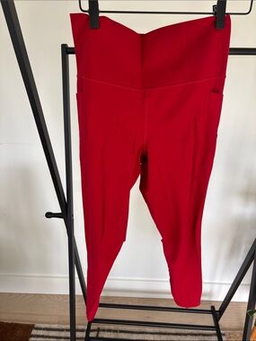 Athleta Red High-Waist Sculpt Leggings with Side Pockets